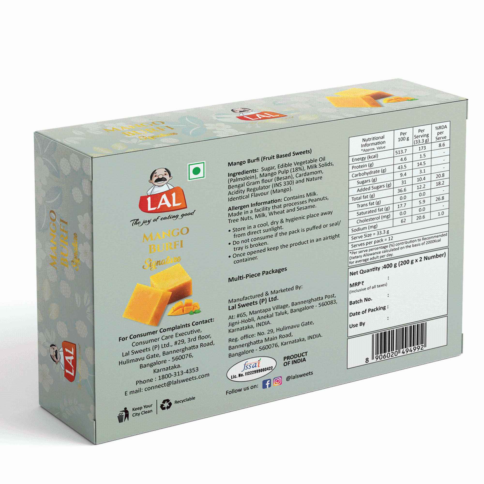 Lal Sweets Mango Burfi Signature - 400g view 2