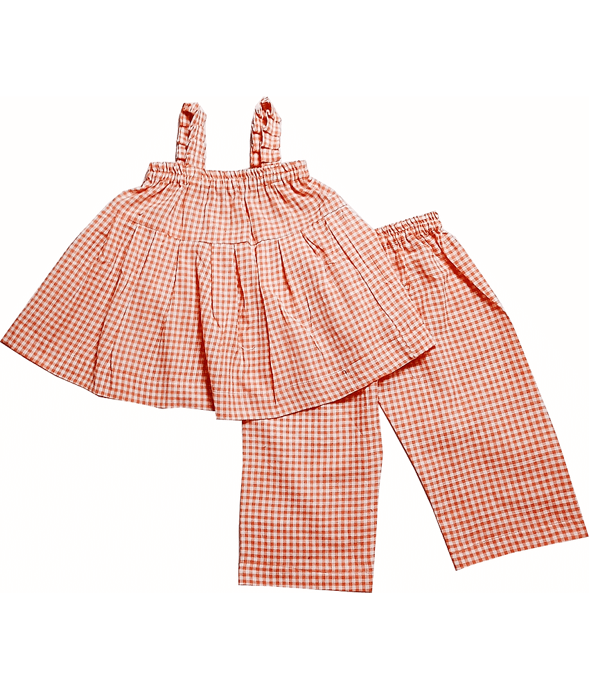 harshvardhanmart.com Girls 100% Cotton Top With Palazzo ( Peach ) view 2