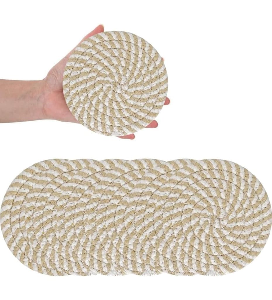 Generic Cotton Rope Drink Coasters 6 Pcs Set (Beige-White)-PID66419 view 2