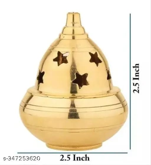Homestyle India Brass Starr Holes With Cover Jyot Diya for Pooja, Heavy Base Home Mandir Decor Brass Table Diya Set view 2