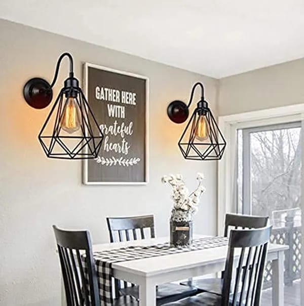 SPARKWORLD Antique Wall Decorative Diamond Cage Pendant Hanging Light for Indoor, Outdoor - ST64 Filament Bulb Included (Black, Metal) - Pack of 2 view 2