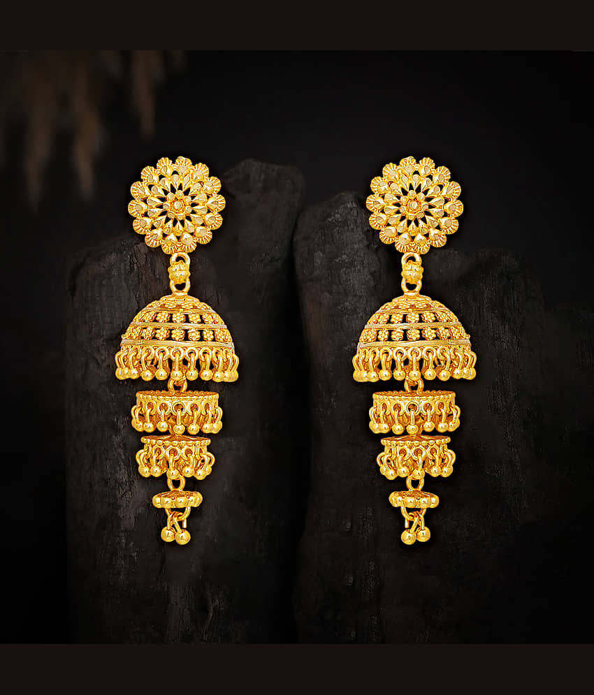 LUV FASHION Golden Jhumki Earrings ( Pack of 1 )
