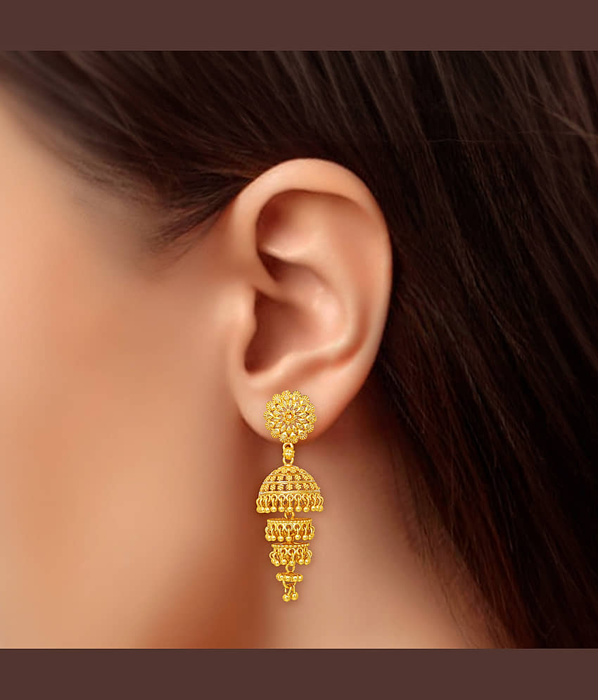 LUV FASHION Golden Jhumki Earrings ( Pack of 1 ) view 2