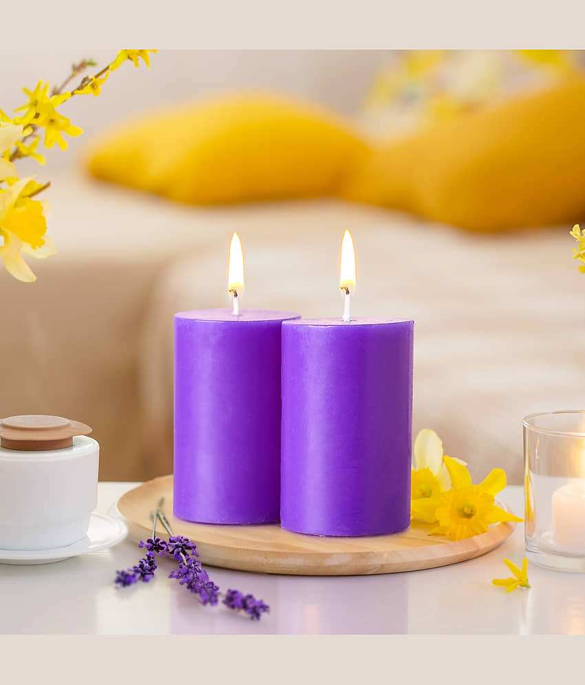 Iris Home Fragrances Purple Lavender Pillar Candle 7.6 cm ( Pack of 2 )