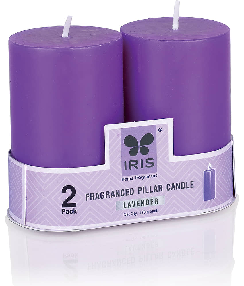 Iris Home Fragrances Purple Lavender Pillar Candle 7.6 cm ( Pack of 2 ) view 2