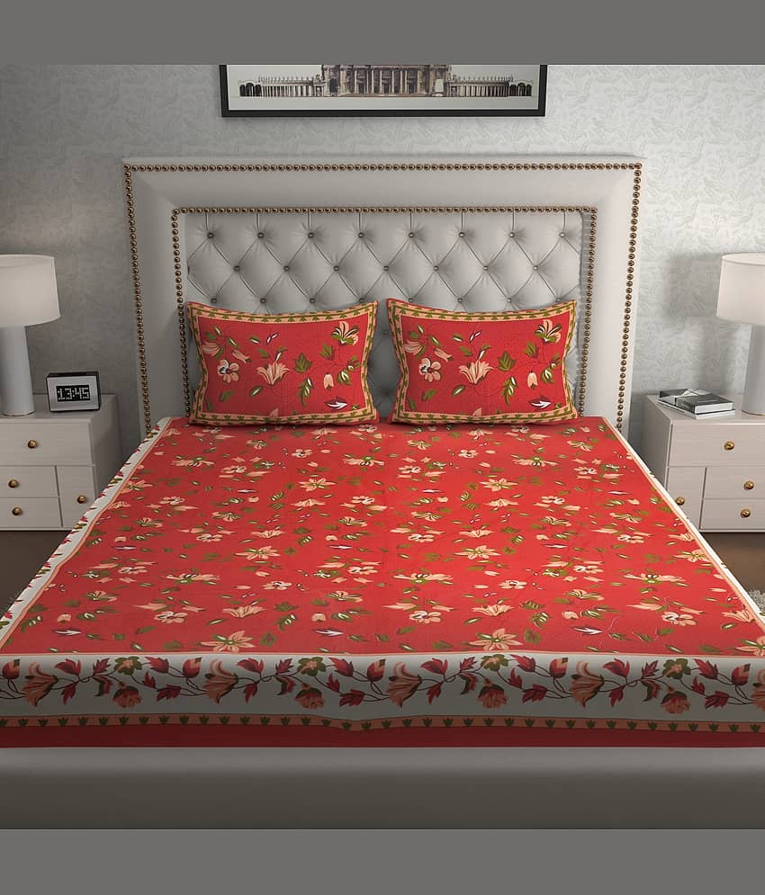 Cosito Cotton 1 Double Bedsheet with 2 Pillow Covers ( Red ) view 2