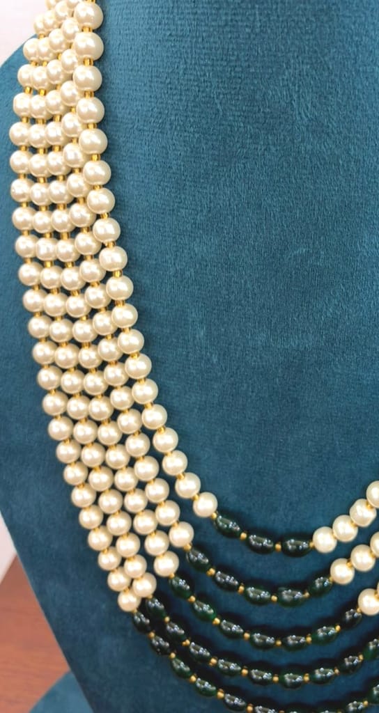 long size dulha mala with dark green beads view 2