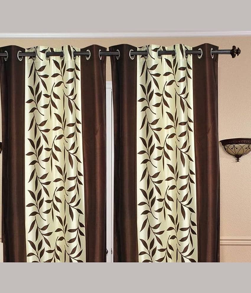 N2C Home Floral Semi-Transparent Eyelet Curtain 5 ft ( Pack of 4 ) - Brown view 2