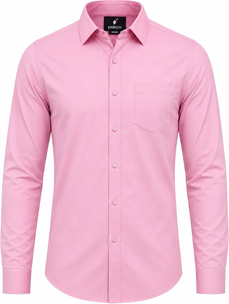 Enrich Fashion Factory Men's Solid Pink Casual Shirt view 2