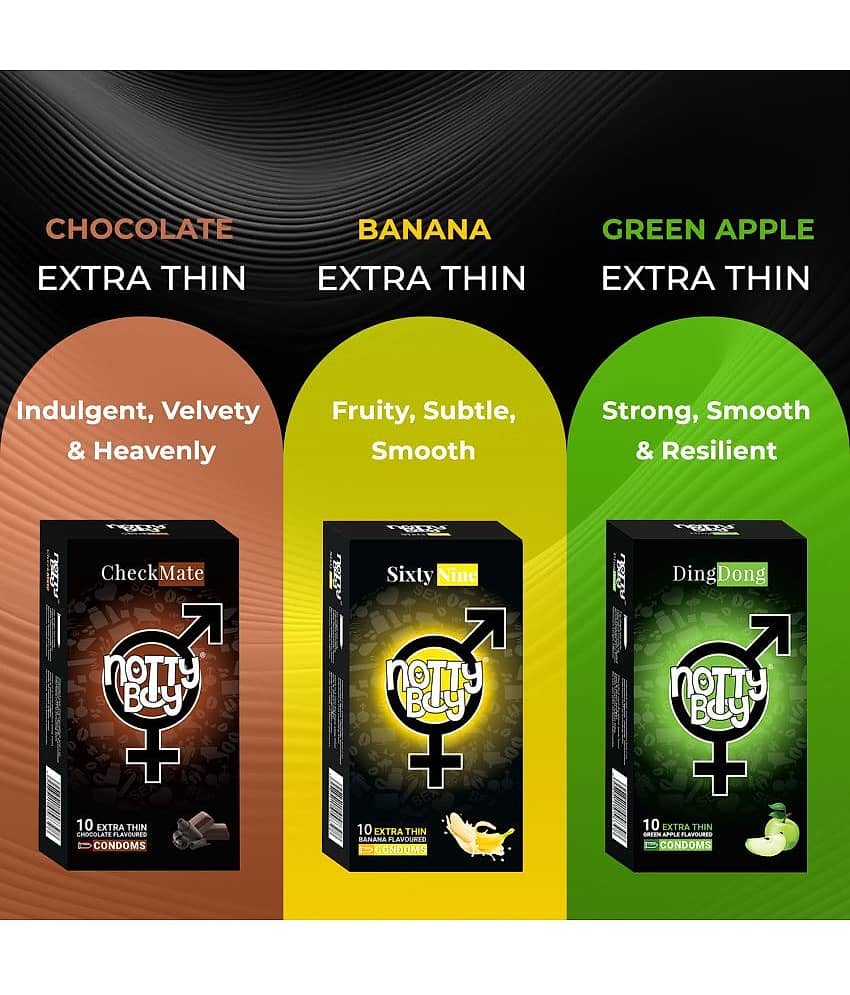 NottyBoy Honeymoon Pack Extra Delay, Strawberry, Chocolate, Banana and Fruit Flavour Condoms - 50 Units view 2