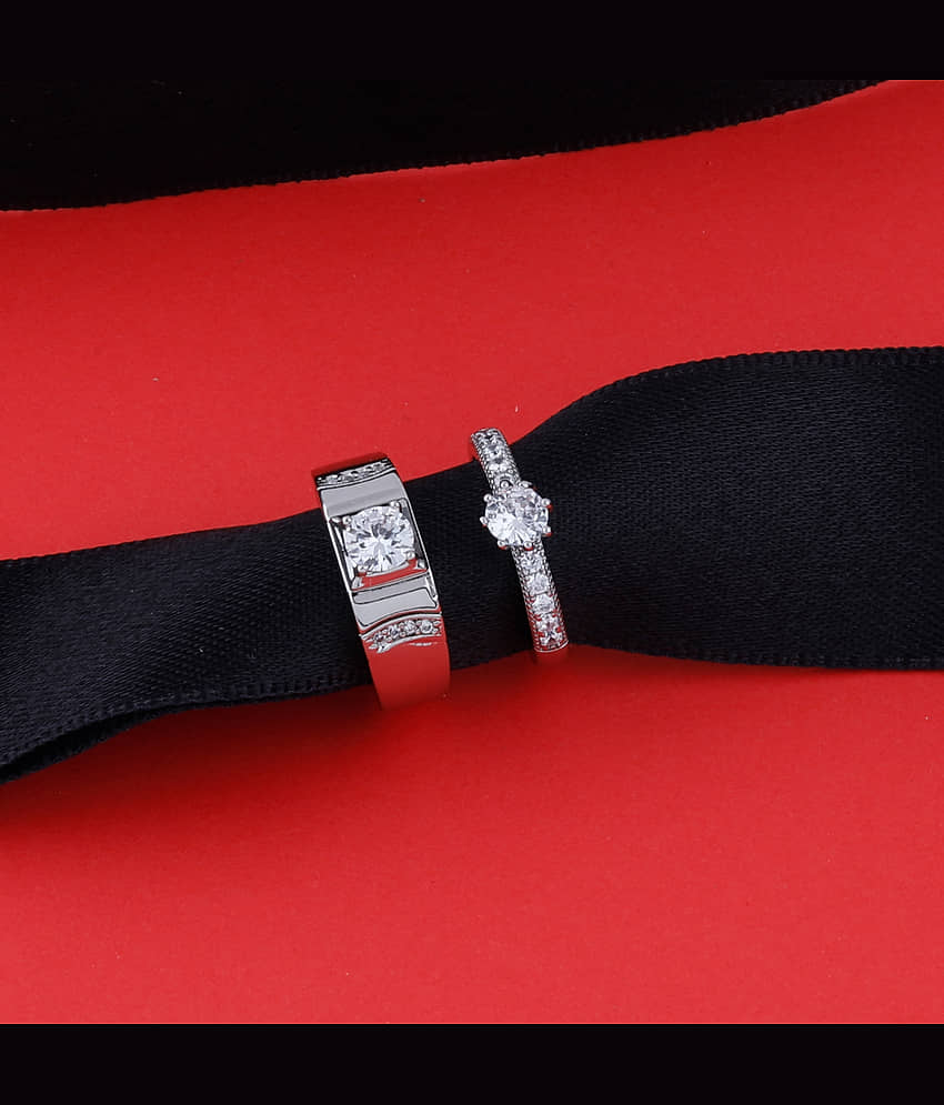 Adjustable Couple Rings Set for lovers Silver Plated Solitaire for Men and Women view 2