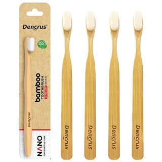 (Pack of 4) DENCRUS Nano Bamboo Toothbrush Natural Toothbrush for Sensitive Gums and Teeth