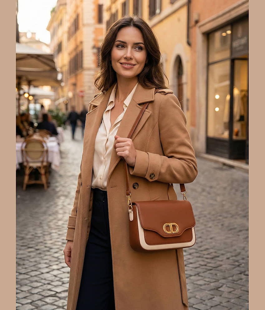 Ajanta Sling Bag Faux Leather Set of 1 ( Tan ) view 2