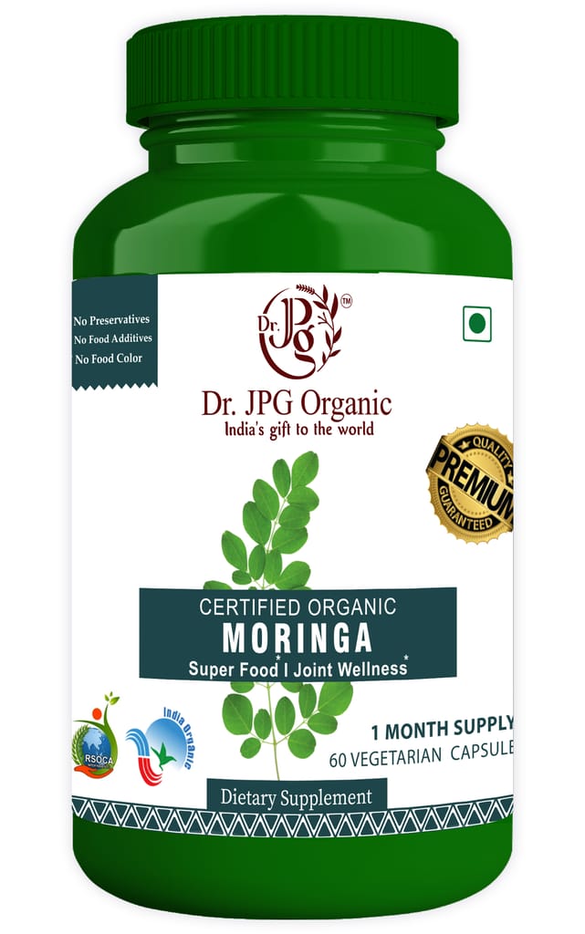 Dr JPG Organic Herbals Moringa Capsules For Joint Wellness, Super Food 60 Veg Capsules/INDIA ORGANIC Certified (Pack Of 1)