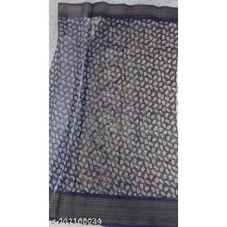Dark BlueColour Flower Printed Cotton Saree With Blouse Piece view 2