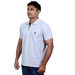 Men's Polo T-Shirt Cotton Solid Off White Melange Contrast Placket view 2
