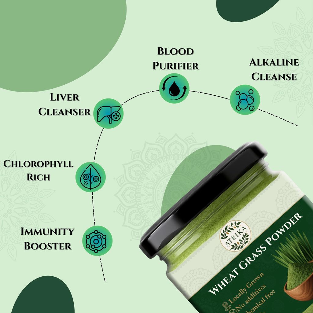 Atrika Wheatgrass Powder 100g | Organic Wheat Grass Powder | Superfood for Immunity & Detox | Gehu Ghaas Churna view 2