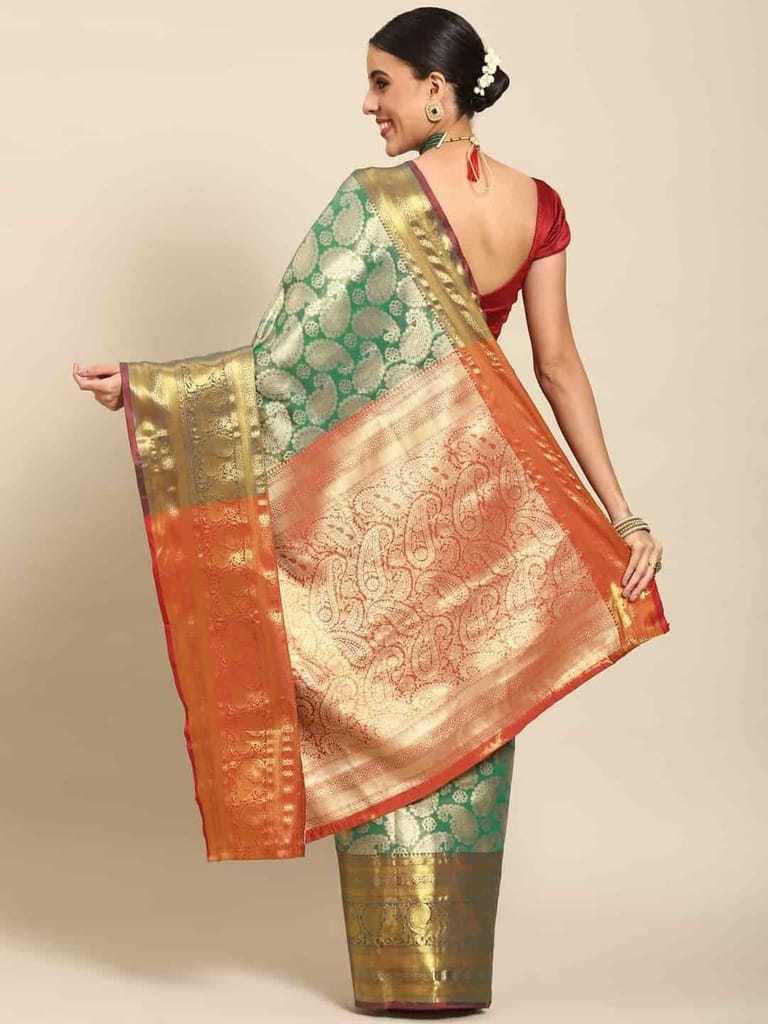 Women's Brocade Soft Silk Zari Woven Saree With Unstiched Blouse Piece view 2