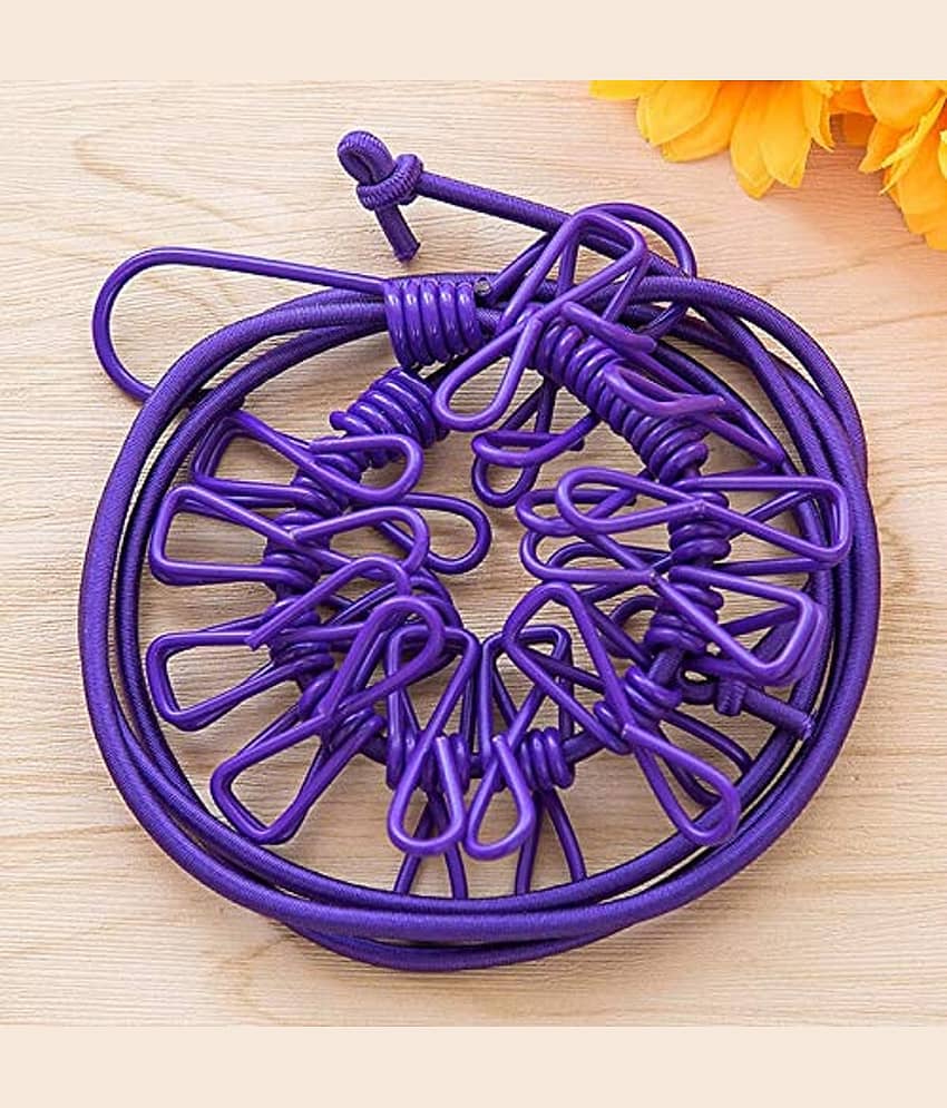 Fashion Bizz Portable Indoor Drying Rope with 12 Clips and 2 Hooks Laundry Ropes for Balcony Nylon, Plastic Retractable Clothesline (1.8 m) view 2