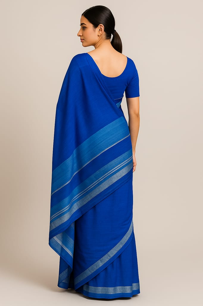 Elegant Royal Blue Striped Cotton Saree with Matching Blouse Piece view 2