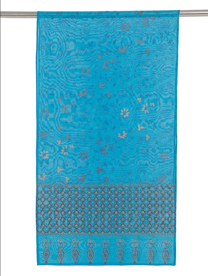 Fuchsia Designs Blue cotton silk block print stole view 2