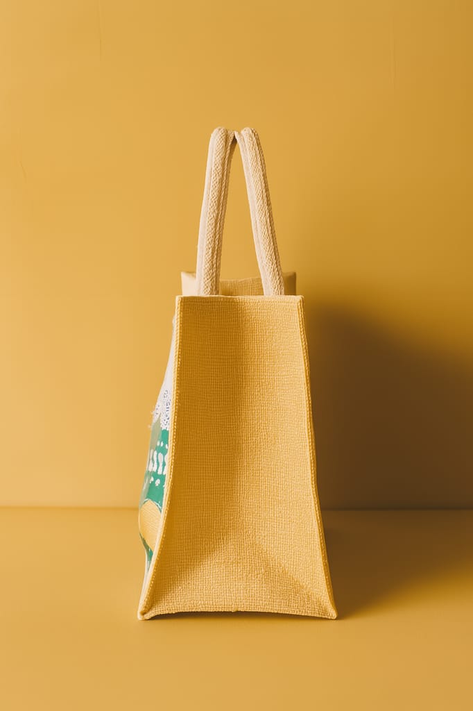 Eco-Friendly Jute & Cotton Blend Reusable Tote Bag - Mustard Yellow view 2