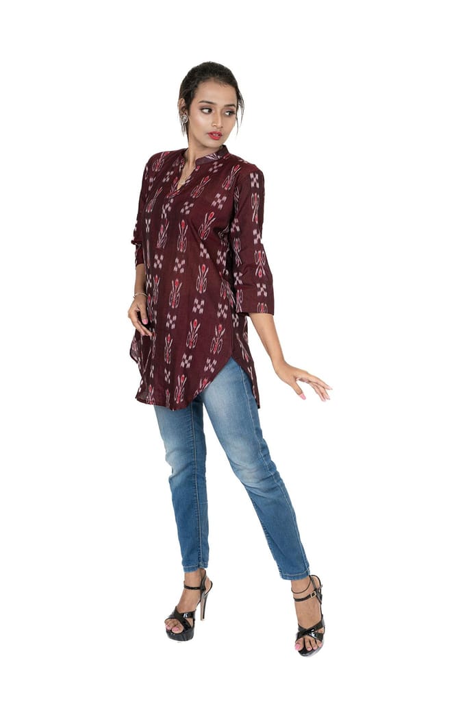 GHL GUENDICHA HAAT Sambalpuri Certified Handloom Women's Pure Cotton High Neck Kurta view 2