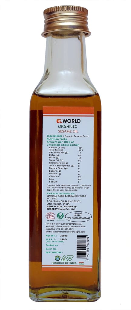 ELWORLD AGRO & ORGANIC FOOD PRODUCTS Sesame Oil 200ml (Pack of 3) view 2