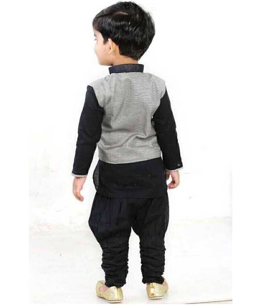 hrr Boys Cotton Blend Silver Kurta Pyjama Set ( Pack of 1 ) view 2
