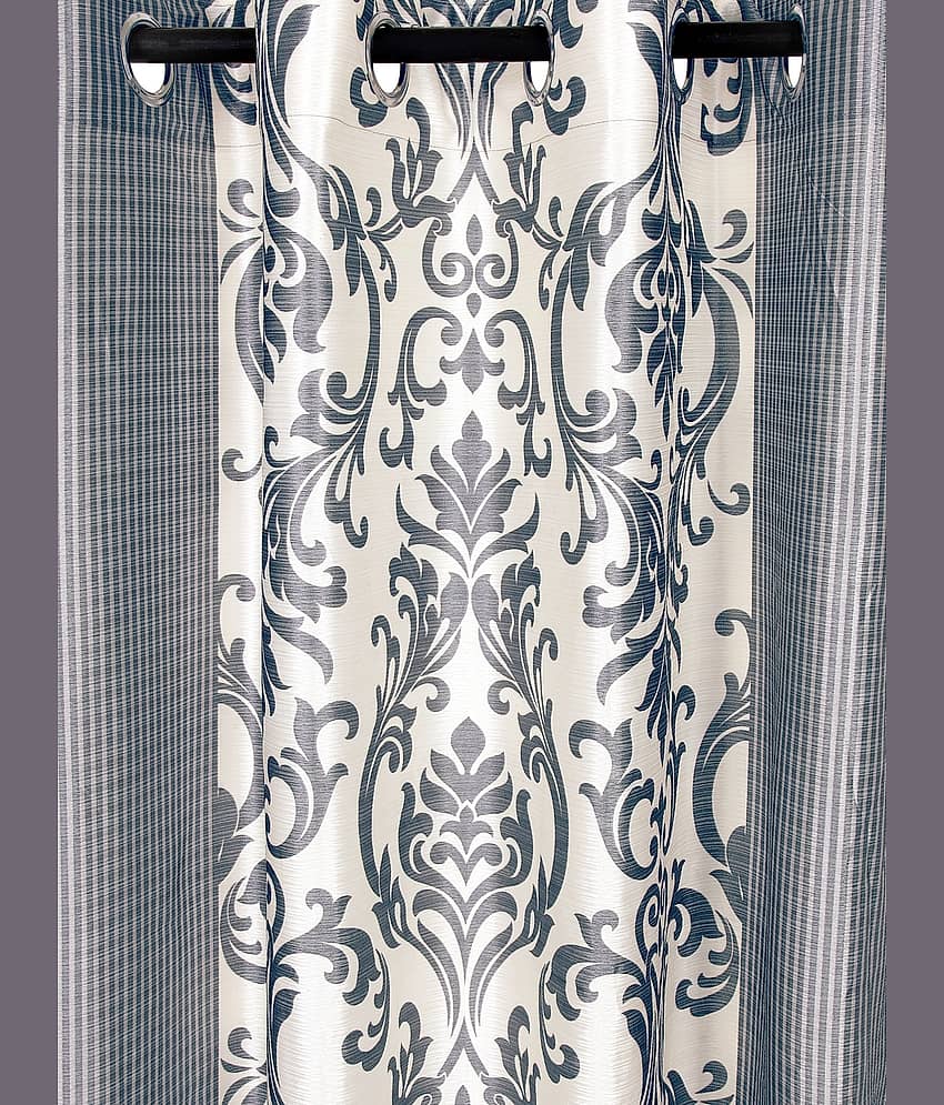 Cortina - Floral Printed Room Darkening Eyelet Curtain-5 Ft-pack of 2 view 2