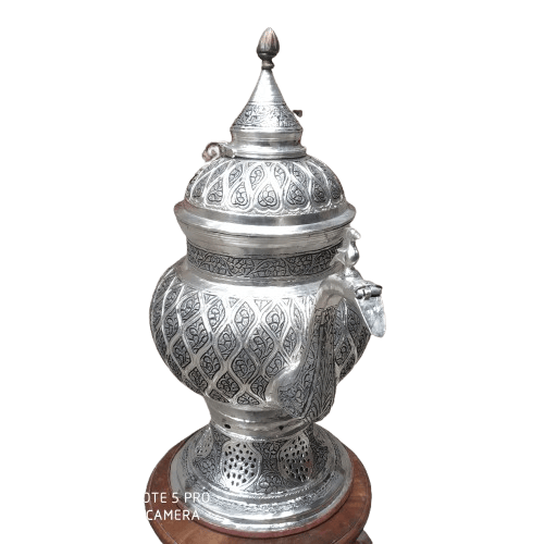 Ornate Hand Engraved Samovar Tea Kettle with Stand view 2