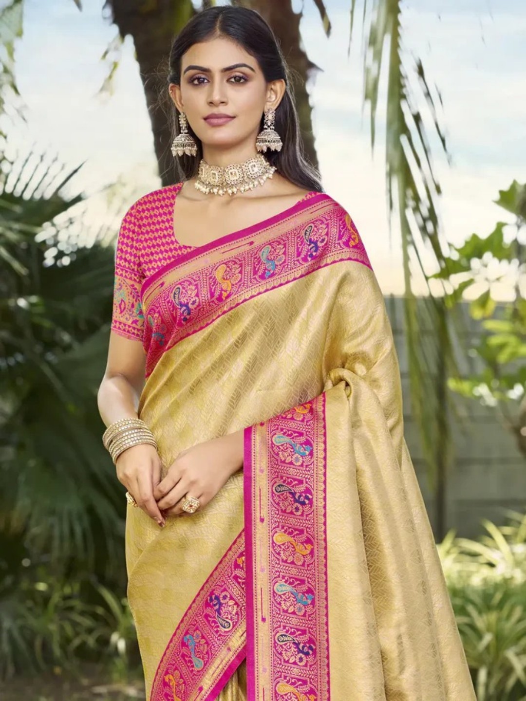 Beige Silk Saree view 2