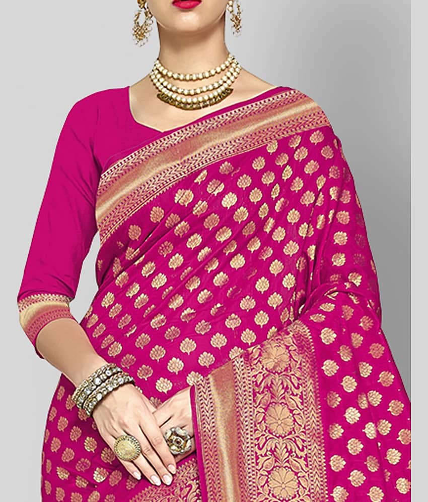 Dressy Banarasi Silk Printed Saree With Unstitched Blouse Piece ( Pink ) view 2