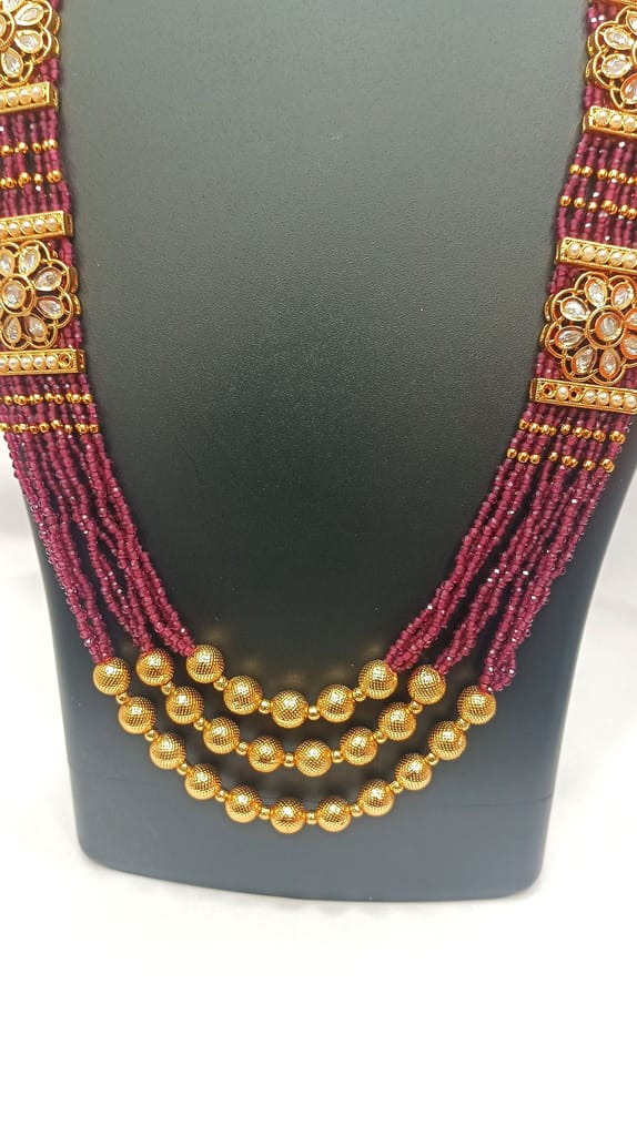 Exquisite Indian Ethnic Gold Plated Kundan Meenakari Beads Necklace Set With Earrings view 2