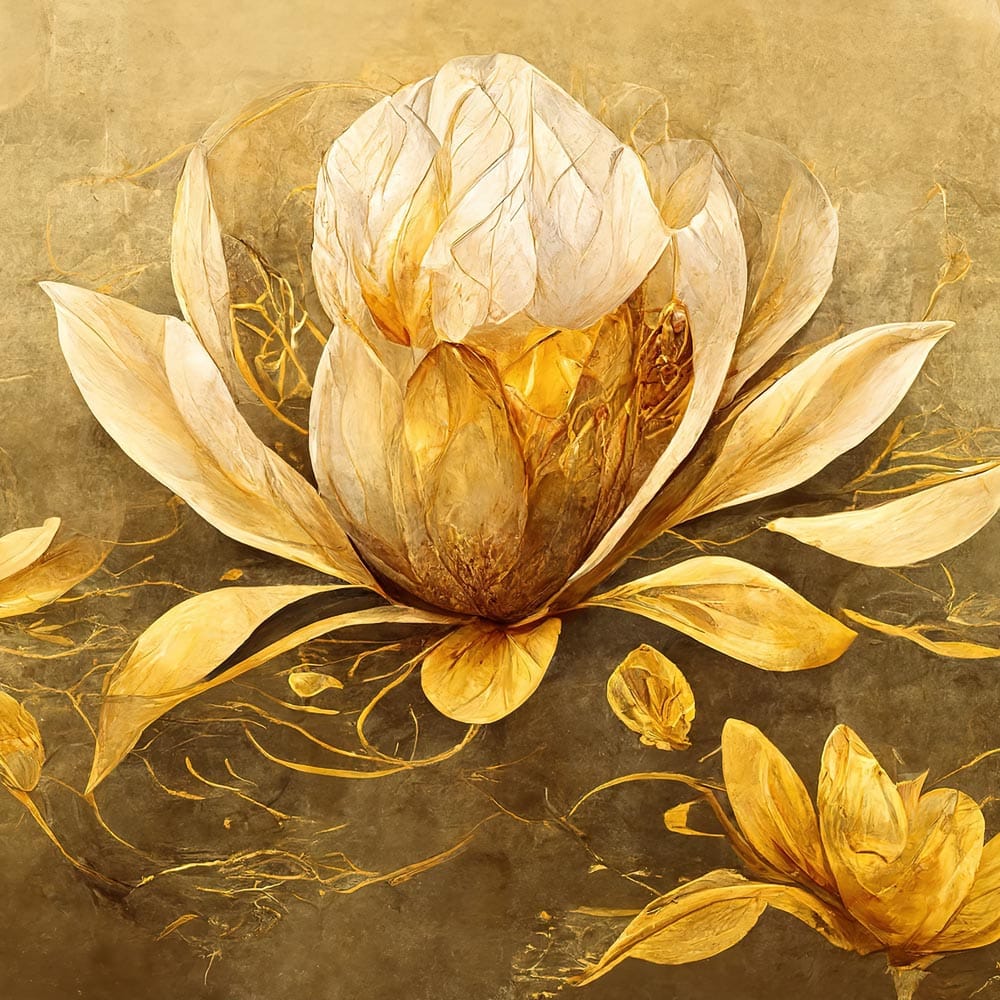 GOLDEN LOTUS WALL ART 24in X 24in WITH BLACK FRAME view 2