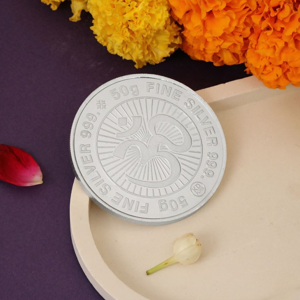 50g Silver Coin 999 Purity | Lakshmi Ganesh Shubh Labh Design | Pure Silver Coin for Diwali पूजा & Investment view 2