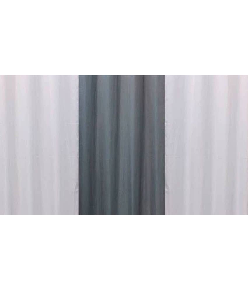 N2C Home Solid Semi-Transparent Eyelet Curtain 9 ft ( Pack of 3 ) - Multicolor view 2