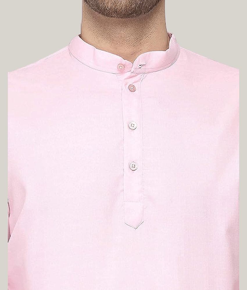 Balaji's Cotton Blend Plain Regular Kurta For Men ( Light Pink ) view 2