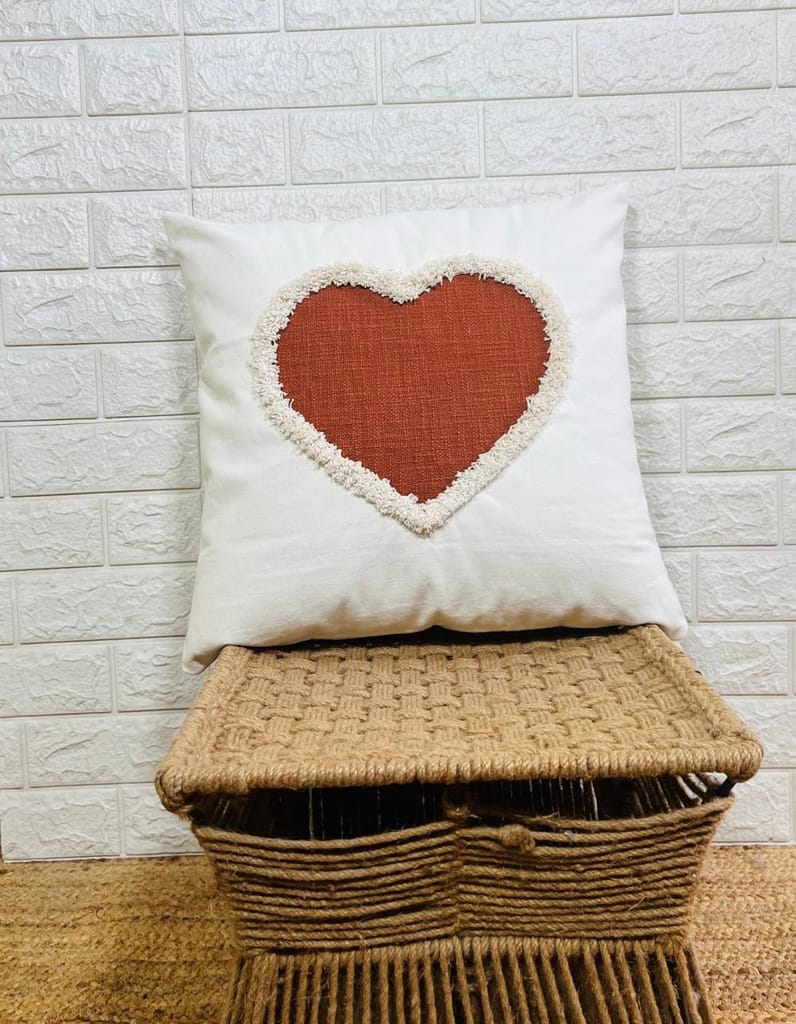 Indihomecraft Handicraft Cotton Cushion Cover - Hand Stitched Embroidery Decorative Art Boho Pillow Heart Shape Hand Made Pillow Cover | Hand Stitch Square Shape 18X18 Inches Cushion Cover, Set of 1 view 2