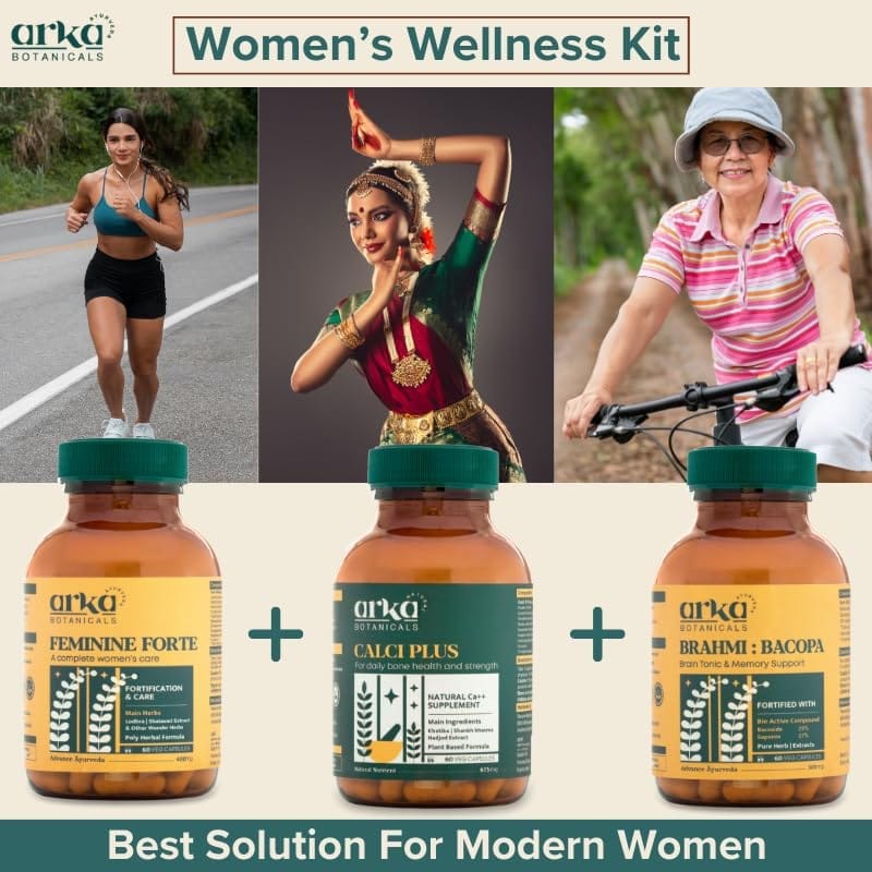 Arka Botanicals Women's Wellness Kit | Hormonal Balance, Bone Strength & Mental Clarity | Natural Ayurvedic Blend with Lodhra, Shatavari, Khatika, Hadjod & Bacoside | Complete Women's Health Support view 2