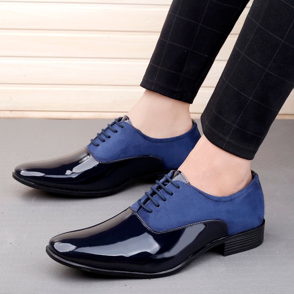 Bxxy's Faux Leather Semi Suede Classic Party Wear Lace-up Shoes for Men view 2