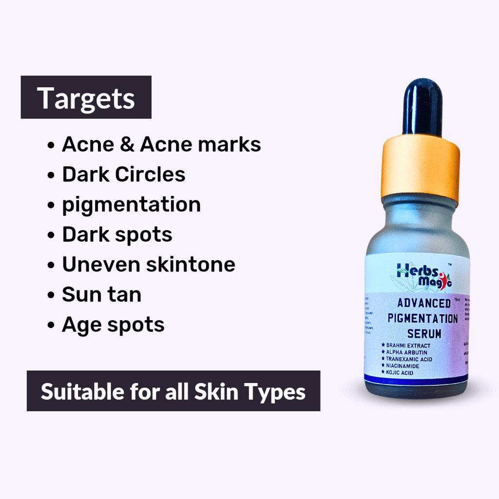 Herbs Magic Advanced Pigmentation Serum for Pigmentation & Dark Spots Removal | Remove Blemishes, Acne Marks & Tanning 15ml for women and mans view 2