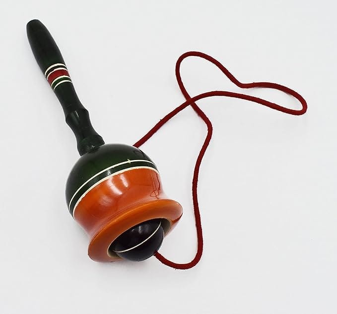 Wooden Spinning Top Toy with String (Colour may vary) view 2