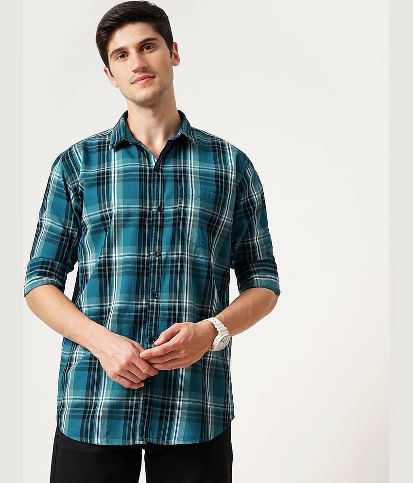 HETIERS Corduroy Slim Fit Checks Full Sleeves Men's Casual Shirt - Blue ( Pack of 1 )