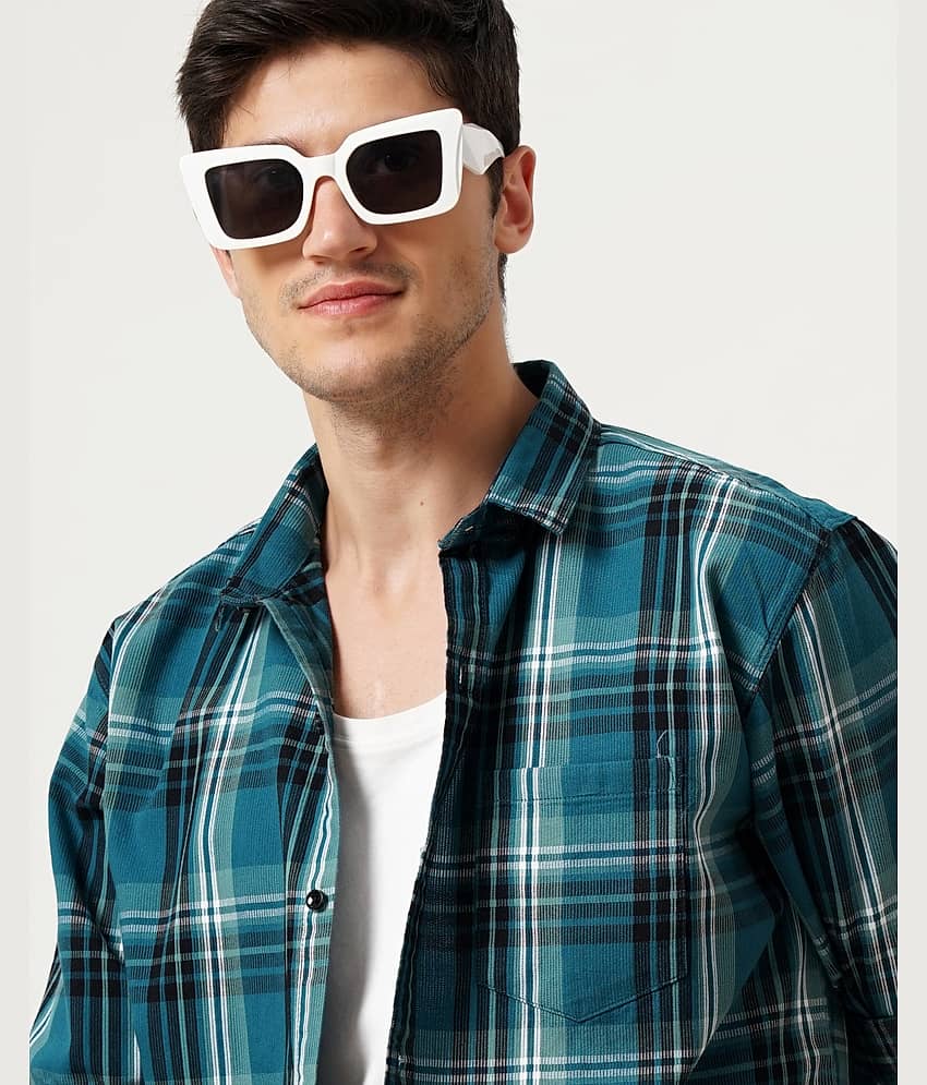 HETIERS Corduroy Slim Fit Checks Full Sleeves Men's Casual Shirt - Blue ( Pack of 1 ) view 2