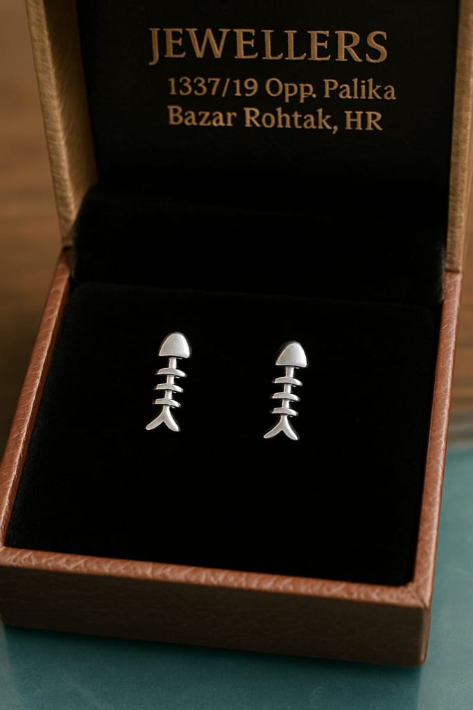 Fishbone Stud Earrings - Sterling Silver, Stylish & Unique view 2