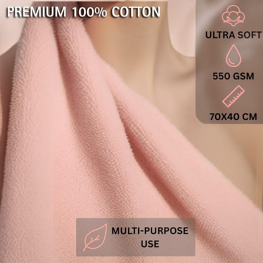 100 Percent Cotton Face Towel 1 Piece Small 70x40 CM 550 GSM | Soft Hand Towel for Women Men Gym Napkin | Absorbent & Quick Dry view 2