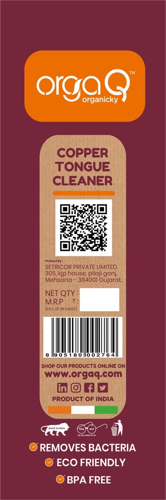 OrgaQ Organicky Natural Copper Tongue Cleaner (Scraper) for Freshens Breath | Eco Friendly (Pack of 2) view 2