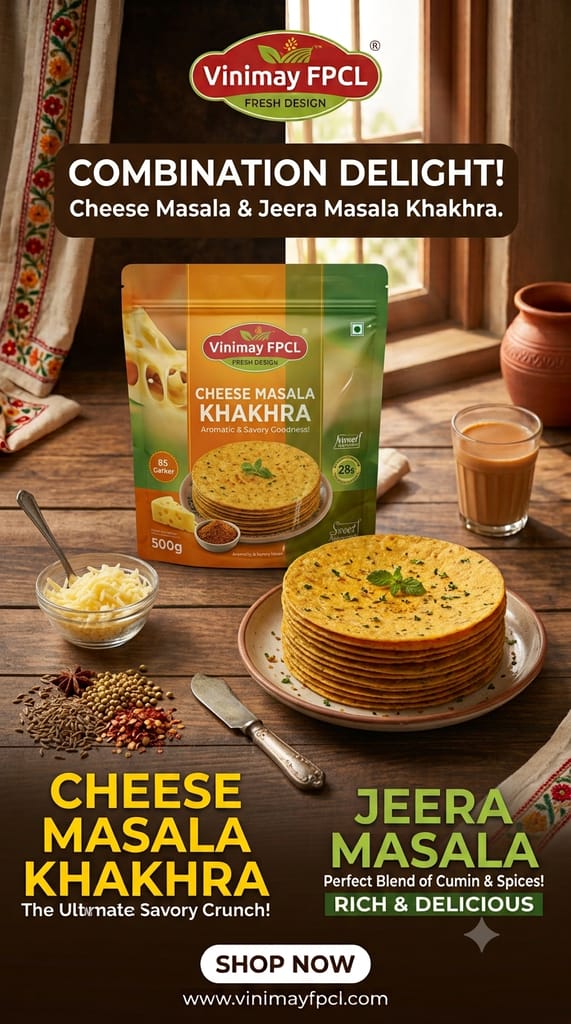 Vinimay Brand - Vacuum Pack Cheese Khakhara and Jeera Masala Khakhara- 200 gram Combo (200g + 200g) | Ready to Eat Whole Wheat Snack