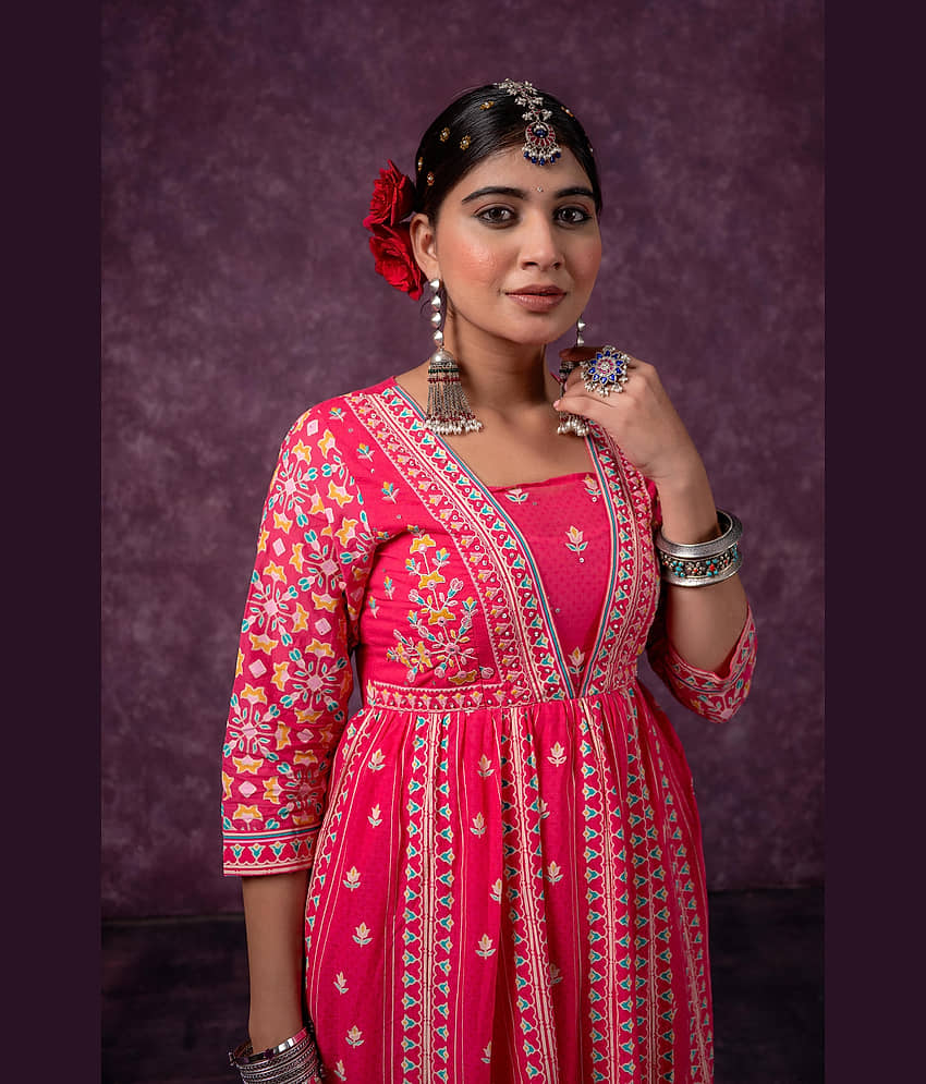 Juniper Women Cotton Printed A-line Kurti ( Orange ) view 2